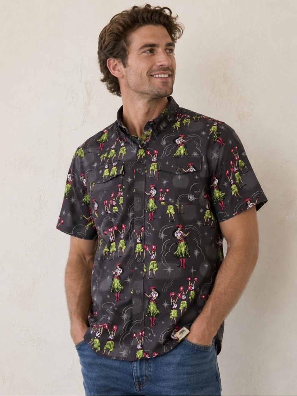 Ariat × Western Aloha men's button-up hula Hawaiian dancer novelty resort vacay